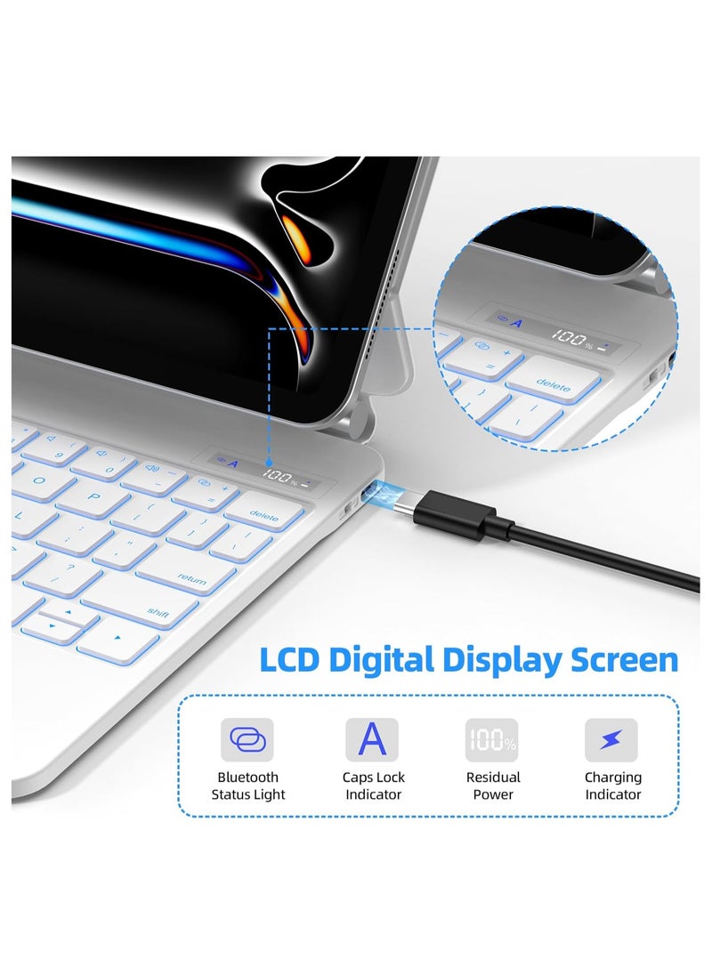 T I G O - Magic Arabic and English Keyboard for iPad Pro 11 Inch (M4) 2024, Keyboard Case for iPad Pro 11 M4, Wireless Keyboard with Magic Stand, Multi-Touch Trackpad, Backlit Keys White - Image 1