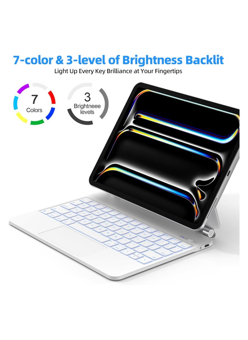 T I G O - Magic Arabic and English Keyboard for iPad Pro 11 Inch (M4) 2024, Keyboard Case for iPad Pro 11 M4, Wireless Keyboard with Magic Stand, Multi-Touch Trackpad, Backlit Keys White - Image 1
