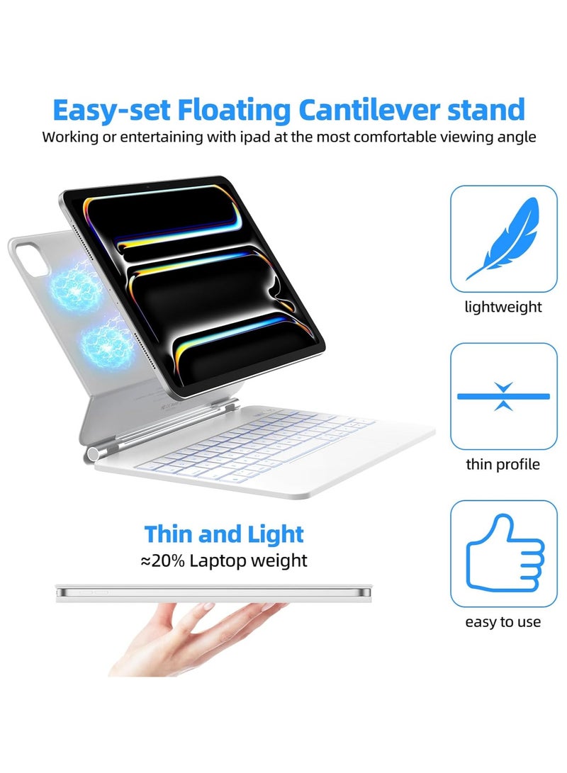 T I G O Magic Arabic and English Keyboard for iPad Pro 11 Inch (M4) 2024, Keyboard Case for iPad Pro 11 M4, Wireless Keyboard with Magic Stand, Multi-Touch Trackpad, Backlit Keys White  - Image 4