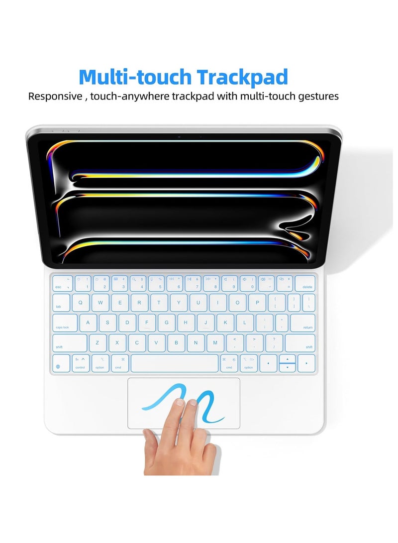 T I G O Magic Arabic and English Keyboard for iPad Pro 11 Inch (M4) 2024, Keyboard Case for iPad Pro 11 M4, Wireless Keyboard with Magic Stand, Multi-Touch Trackpad, Backlit Keys White  - Image 5