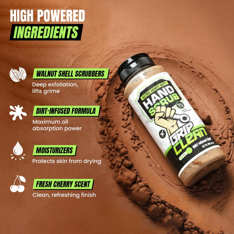 Grip Clean Ultra Heavy Duty Hand Cleaner for Mechanics â€“ Walnut Shell & Clay-Infused Technology Removes Grease, Oil & Paint â€“ Pro-Grade Industrial Hand Soap with Cherry Scent - 8 Fl Oz - Image 2