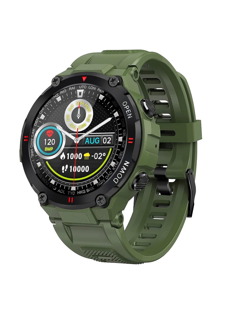 K22 Smart Watch Round Screen Bluetooth Call Outdoor Sports Pedometer Blood Oxygen Blood Pressure Health Monitoring Music Control (Green) - Image 1
