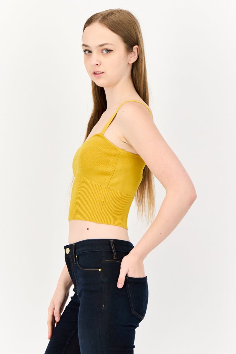 ONLY Women Square Neck Sleeveless Textured Tank Top, Yellow - Image 2