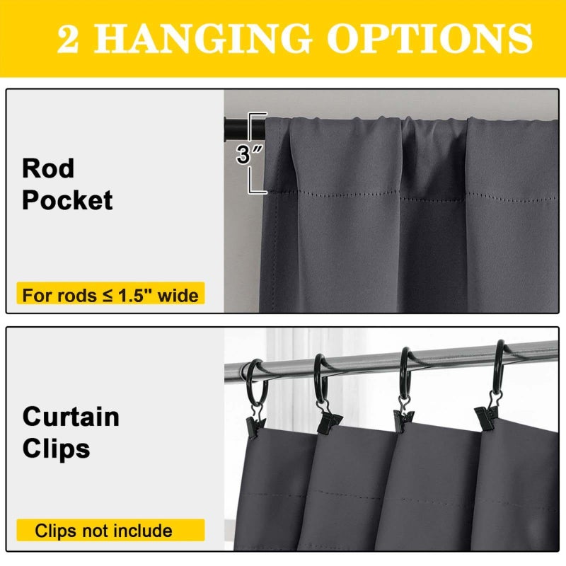WelvetBLK Grey Blackout Curtains for Bedroom Living Room 63 Inch Length 2 Panels Set, Soft Solid Room Darkening Thermal Insulated Window Treatments, Rod Pocket Dining Room Curtains, Grey, 40" Wx63 L - Image 4