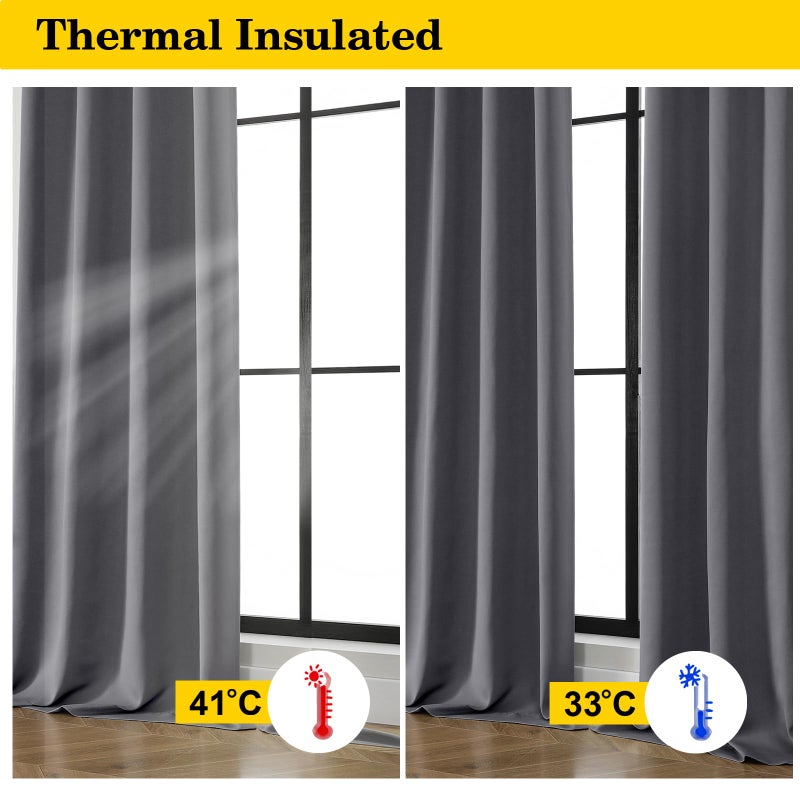 WelvetBLK Grey Blackout Curtains for Bedroom Living Room 63 Inch Length 2 Panels Set, Soft Solid Room Darkening Thermal Insulated Window Treatments, Rod Pocket Dining Room Curtains, Grey, 40" Wx63 L - Image 5