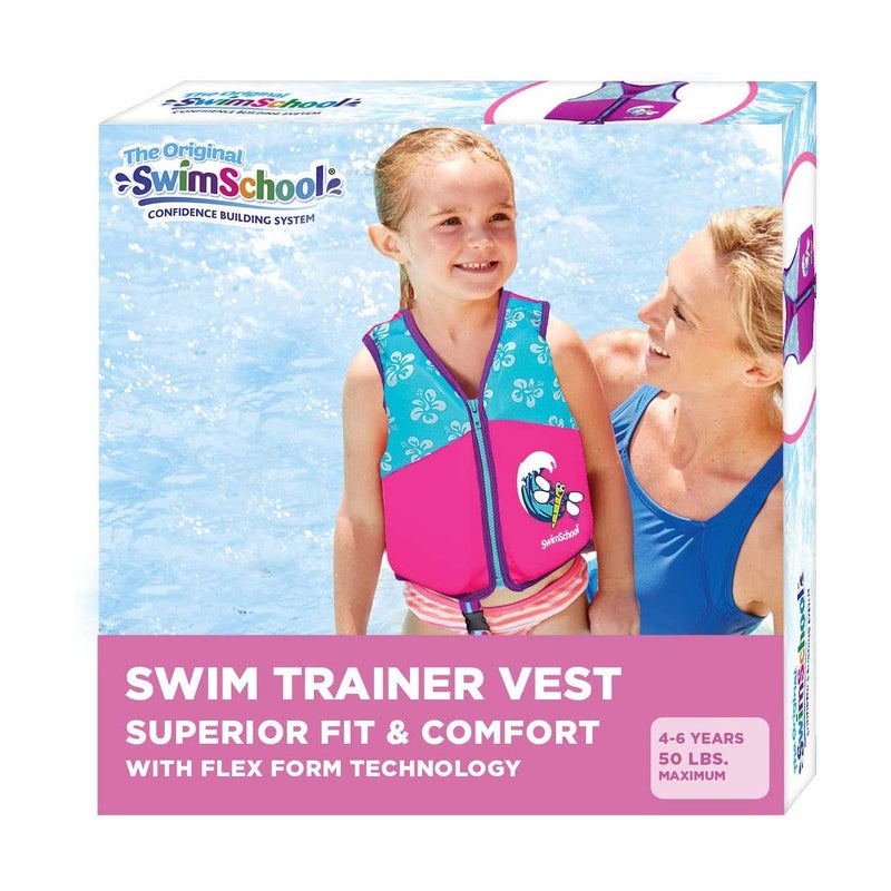 SwimSchool Swim Trainer Vest – Medium/Large Max 50 Pounds – Kids Swim Vest with Padded Shoulders –Comfortable Flex-Form-Fit Design with Adjustable Safety Strap – Pink/Aqua - Image 5