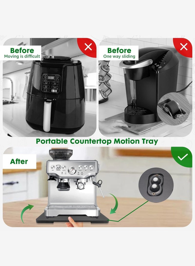 LOOPITYS Appliance Slider 360° Rolling Tray for Coffee Maker- Bamboo Coffee Pot Slider Tray for Countertop Rotation Sliding Tray with Wheels, Kitchen Appliances Mat Easily from Under The Cabinet (13.7"×16.7") - Image 3