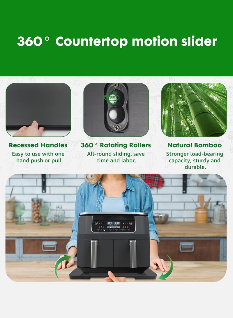 LOOPITYS Appliance Slider 360° Rolling Tray for Coffee Maker- Bamboo Coffee Pot Slider Tray for Countertop Rotation Sliding Tray with Wheels, Kitchen Appliances Mat Easily from Under The Cabinet (13.7"×16.7") - Image 4