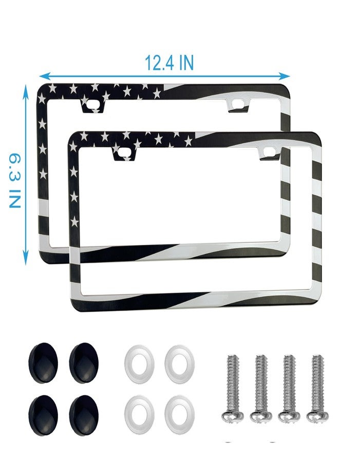 lengnoyp 2PCS Premium American Flag License Plate Frame, Black License Plate Frames, 2 Holes Solid Stainless Steel License Plate Holder, Universal Car License Plate Frame for USA Flag, by - Image 2
