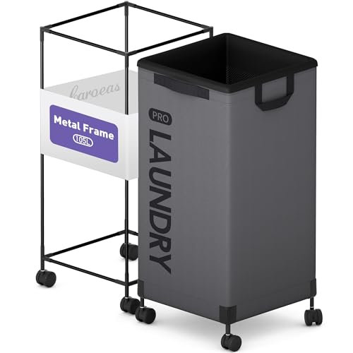 Caroeas NextGen 105L Matel Frame Laundry Basket with wheels Heavy Duty Tall Rolling Laundry Hamper with Removable Wash Bag Collapsible Freestanding Clothes Hamper For Laundry Room 100LGrey1Pack - Image 1