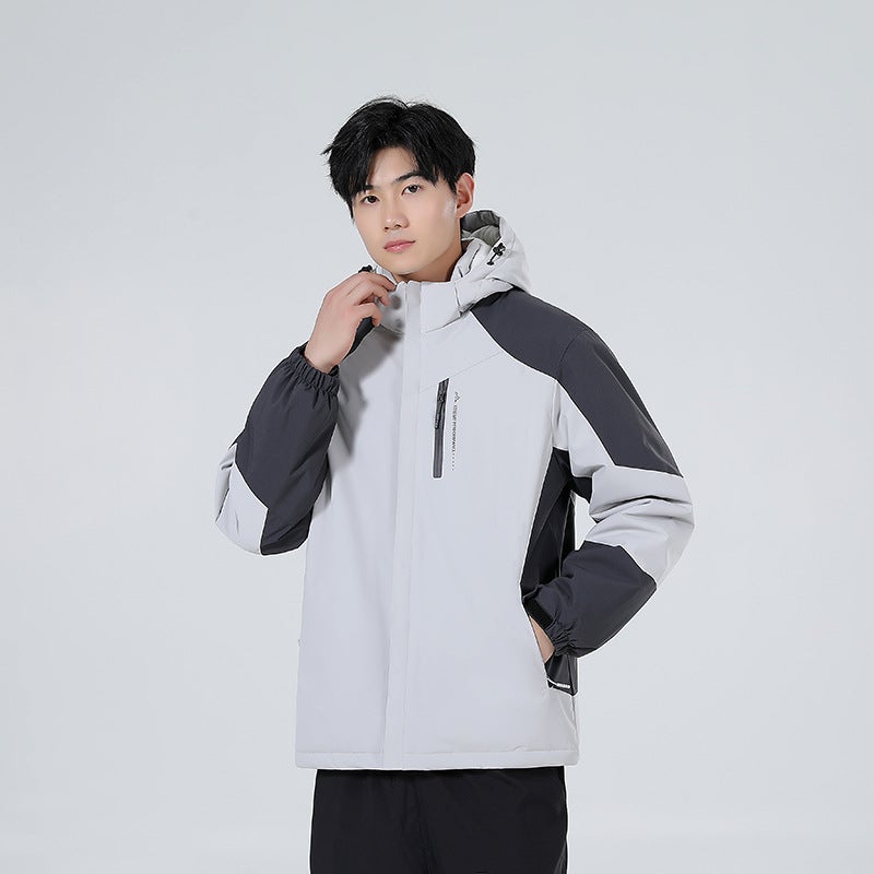 Outdoor Cotton Couple Jackets Windproof Waterproof Thickened Fleece Senior gray men's style 