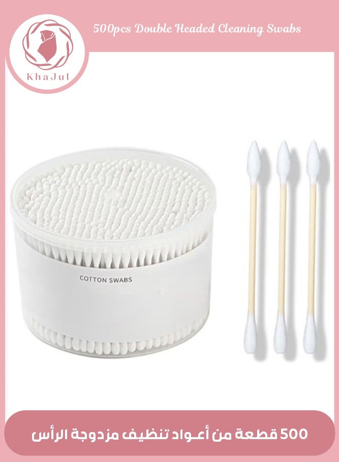 KHAJUL 500-Pieces Round and Pointed Double End Cotton Swabs Paper Sticks Biodegradable Hypoallergenic Cleansing Care Beauty Makeup Tools (White)  - Image 1
