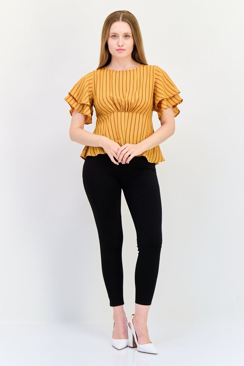 ONLY بلوزة نسائية بأكمام قصيرة وياقة دائرية، مخططة، متعددة الألوان - Image 2