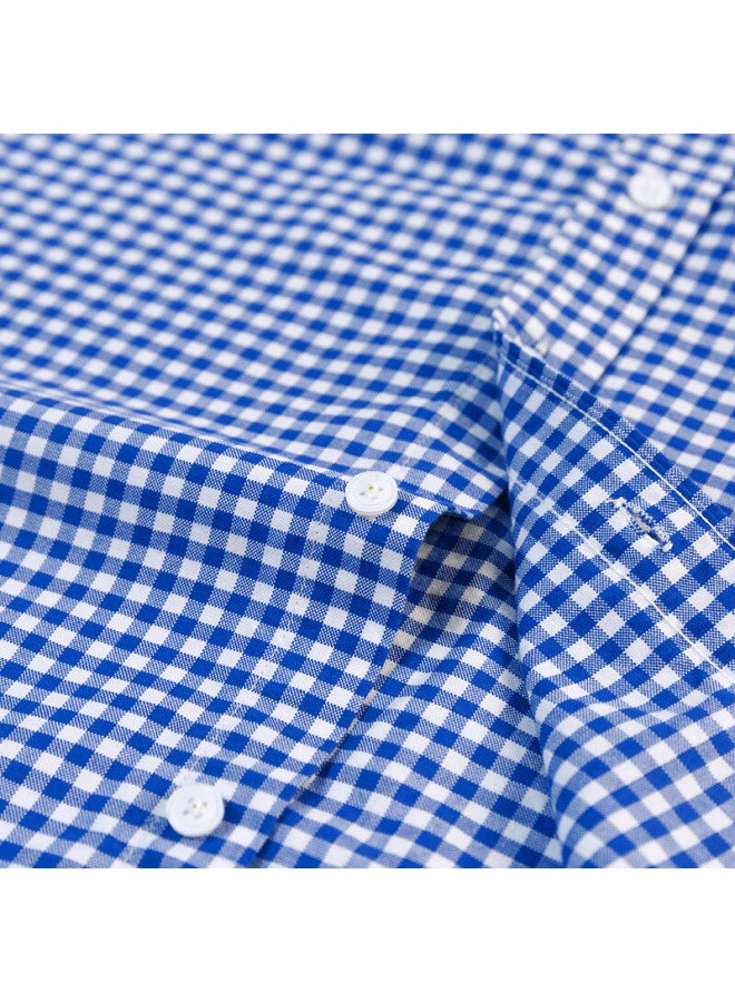 Limeng Pure Cotton Plaid Oxford Cloth Long-sleeve Shirt, Men's Business Casual Formal Wear, Wrinkle-free Dress Shirt, Blue Plaid, Size 41 - Image 2