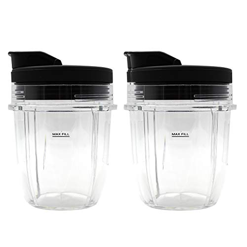 Anbige 2 Packs Replacement Parts Cup with lid, Compatible with Nutri Ninja Blenders BL480 BL482 BL642 NN102 BL682 BL450 BL2013 (2 12oz cup with lid) - Image 1