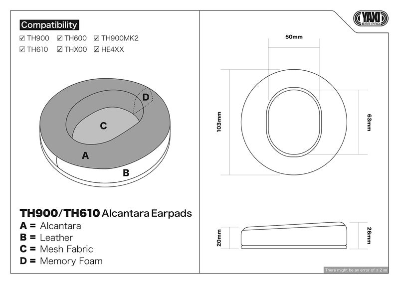 YAXI Comfort TH900/TH610/TH600/TH-X00 Earpads (Alcantara) - Image 5