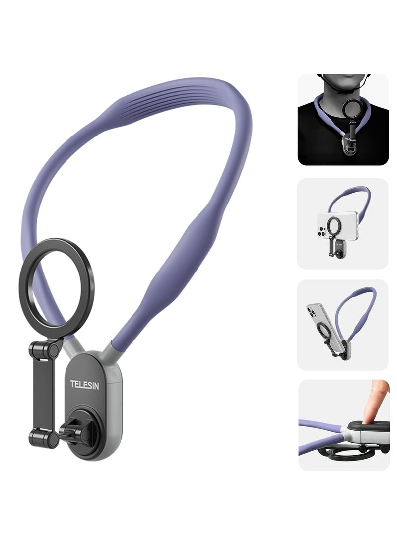TELESIN - Magnetic Neck Mount for Phones, Cell Phone Holder Stand Hanging on Neck POV/Vlog Selfie Hand Free Necklace Phone Strap Video Recording for iPhone 15 14 13 12 Series Android Phones (Purple) - Image 1