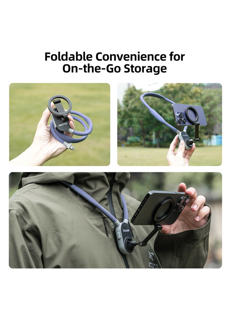 TELESIN - Magnetic Neck Mount for Phones, Cell Phone Holder Stand Hanging on Neck POV/Vlog Selfie Hand Free Necklace Phone Strap Video Recording for iPhone 15 14 13 12 Series Android Phones (Purple) - Image 1