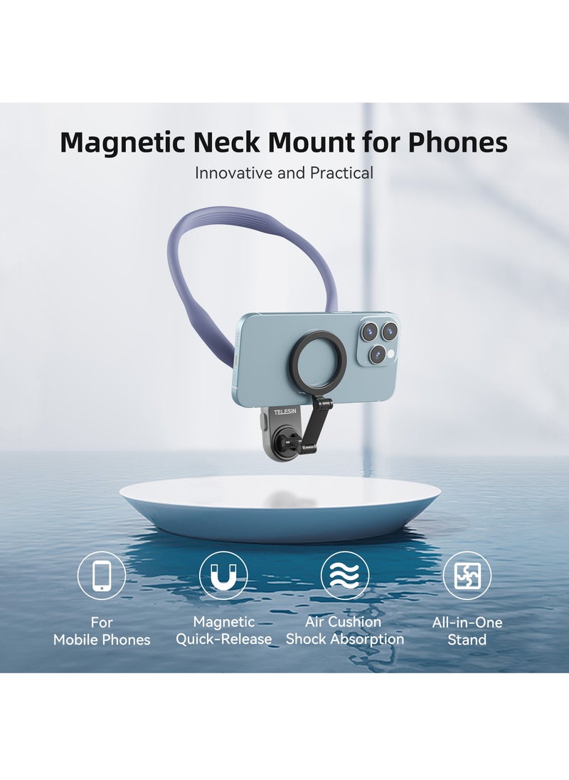 TELESIN - Magnetic Neck Mount for Phones, Cell Phone Holder Stand Hanging on Neck POV/Vlog Selfie Hand Free Necklace Phone Strap Video Recording for iPhone 15 14 13 12 Series Android Phones (Purple) - Image 1