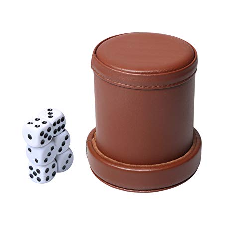 RERIVER PU Leather Dice Cup Set with Lid Dark Brown Felt Lining Quiet Shaker Cup Includes 6 Dot Dice for Liars Dice Farkle Yahtzee Board Games 1 Pack - Image 5