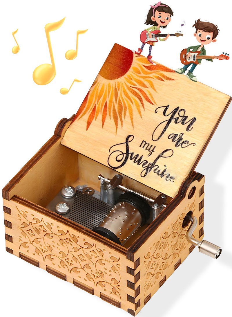سانموجيد صندوق موسيقى You are My Sunshine خشبي محفور يدويًا مناسب لأعياد الميلاد والذكرى السنوية - Image 1
