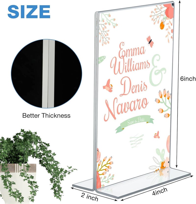 NEILL® Acrylic Sign Holder T Shape Size- 4" x 6" Inches, Pack of 6 Pcs, Double Sided Portrait Display Stand Table Top Perfect for Restaurants, Promotions, Classroom Display signage for Office, Hotel, Party - Image 2