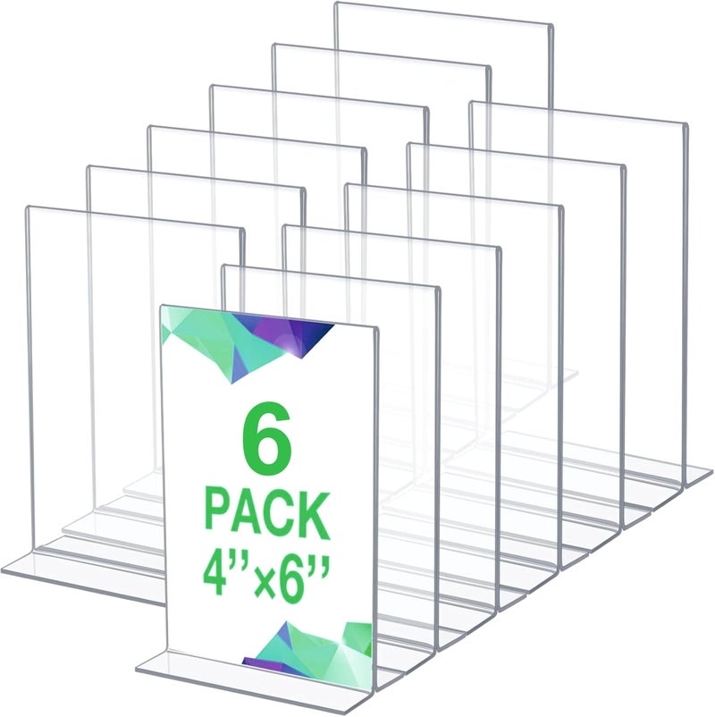 NEILL® Acrylic Sign Holder T Shape Size- 4" x 6" Inches, Pack of 6 Pcs, Double Sided Portrait Display Stand Table Top Perfect for Restaurants, Promotions, Classroom Display signage for Office, Hotel, Party - Image 1