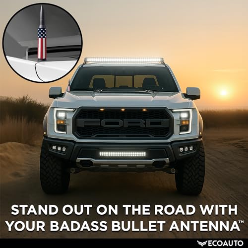 EcoAuto Bullet Antenna Replacement for Dodge Ram & Ford F150 F250 F350 Super Duty Ford Raptor Bronco Trucks - Anti-Theft Design - Radio Antenna for Truck 1990 - Current (American Flag) - Image 3
