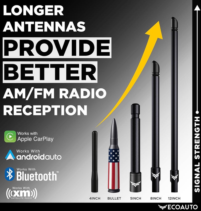EcoAuto Bullet Antenna Replacement for Dodge Ram & Ford F150 F250 F350 Super Duty Ford Raptor Bronco Trucks - Anti-Theft Design - Radio Antenna for Truck 1990 - Current (American Flag) - Image 5
