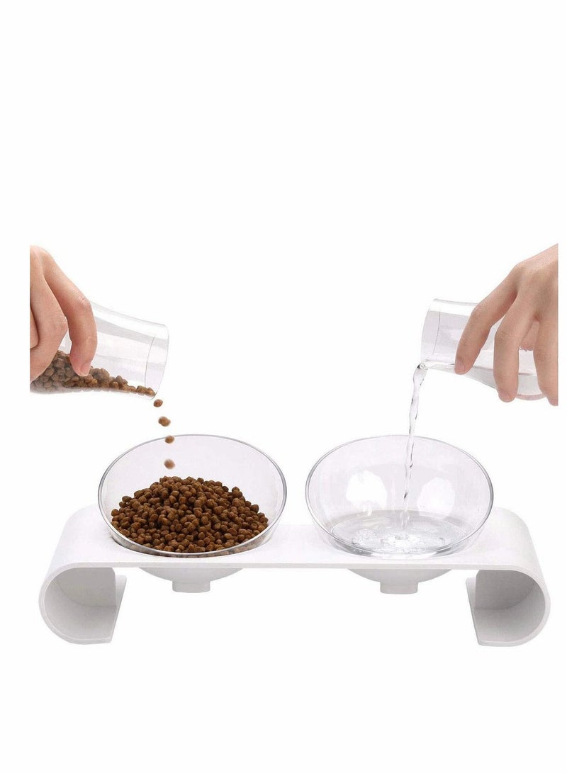 KASTWAVE Double Cat Bowls 15°Tilted Platform Cat Bowl Feeder, Detachable Dish Bowl Raised Stand Transparent Durable Anti-spill Adjustable Dog Cat Bowls for... - Image 3