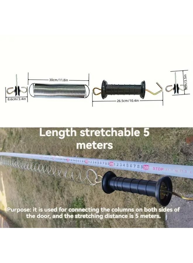 طقم بوابة سياج كهربائي ثقيل أسود 5 أمتار مع نابض شد ومقبض معزول - Image 4