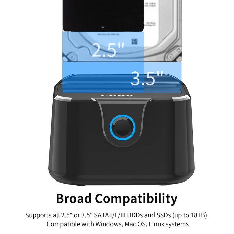 GODO Single Hard Drive Docking Station USB 3.0 to SATA III for 2.5/3.5 inch HDD SSD, External Hard Drive Dock with UASP (5 Gbps),Support Offline Clone and Max - Image 2