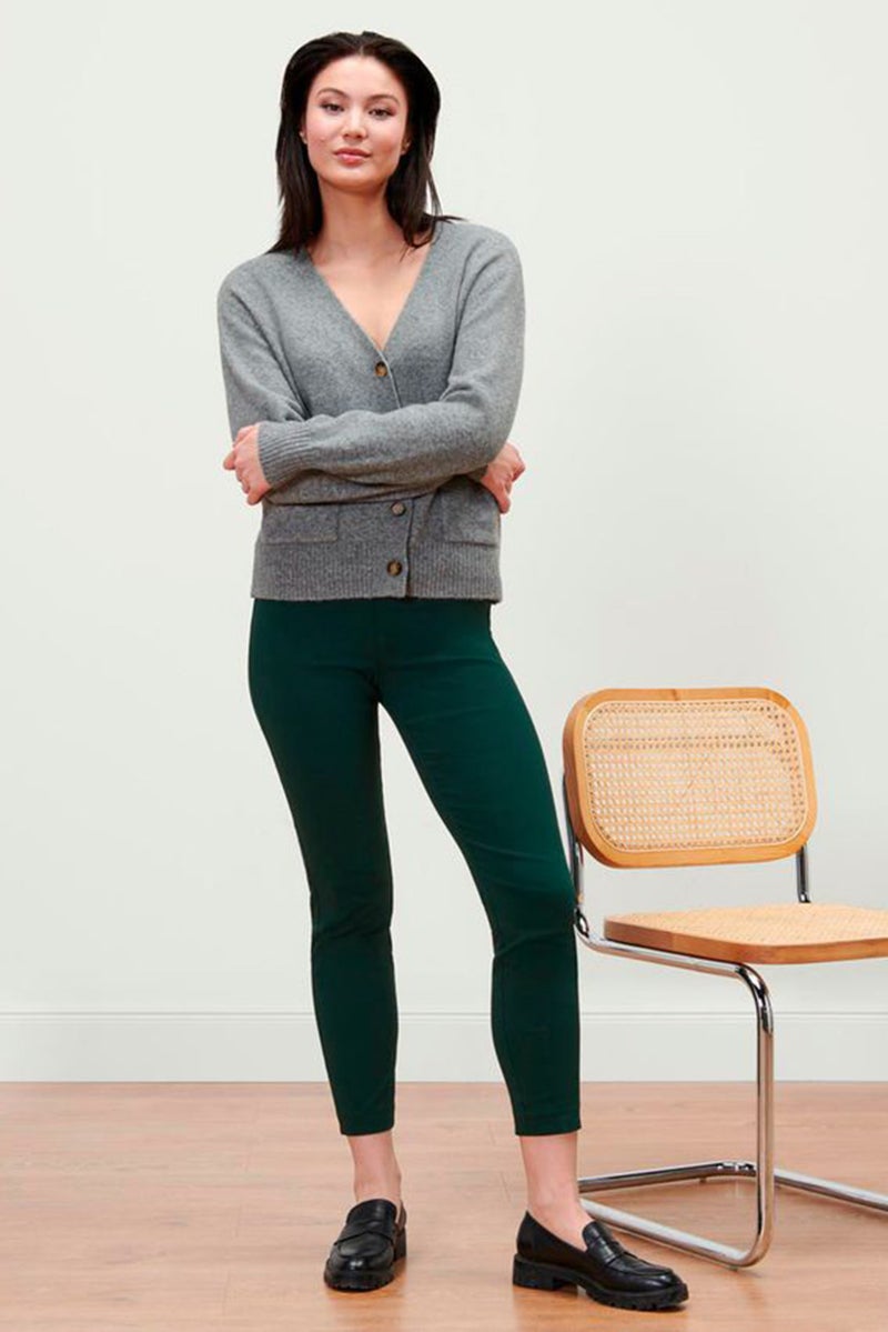 Tchibo Women Slim Fit Solid Straight Pants, Dark Green - Image 1