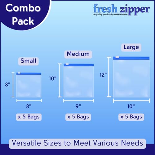 GREENTWISH Fresh Zipper Multi-Purpose Storage Slider Bags | Zip Lock Bag For Food Storage | BPA Free Plastic | Small x 5, Medium x 5, Large x 5 | Combo Pack of 15 - Image 2