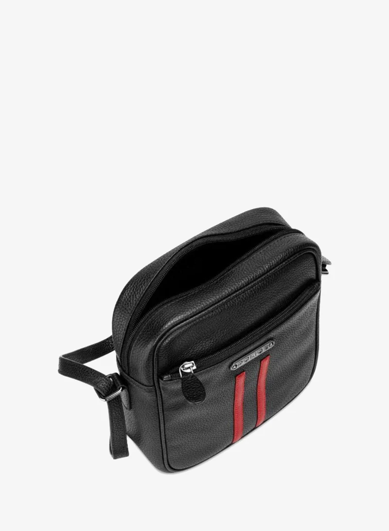 POLICE Horipip X-Body Black Black with Red Stripes Leather Crossbody Bag for Men