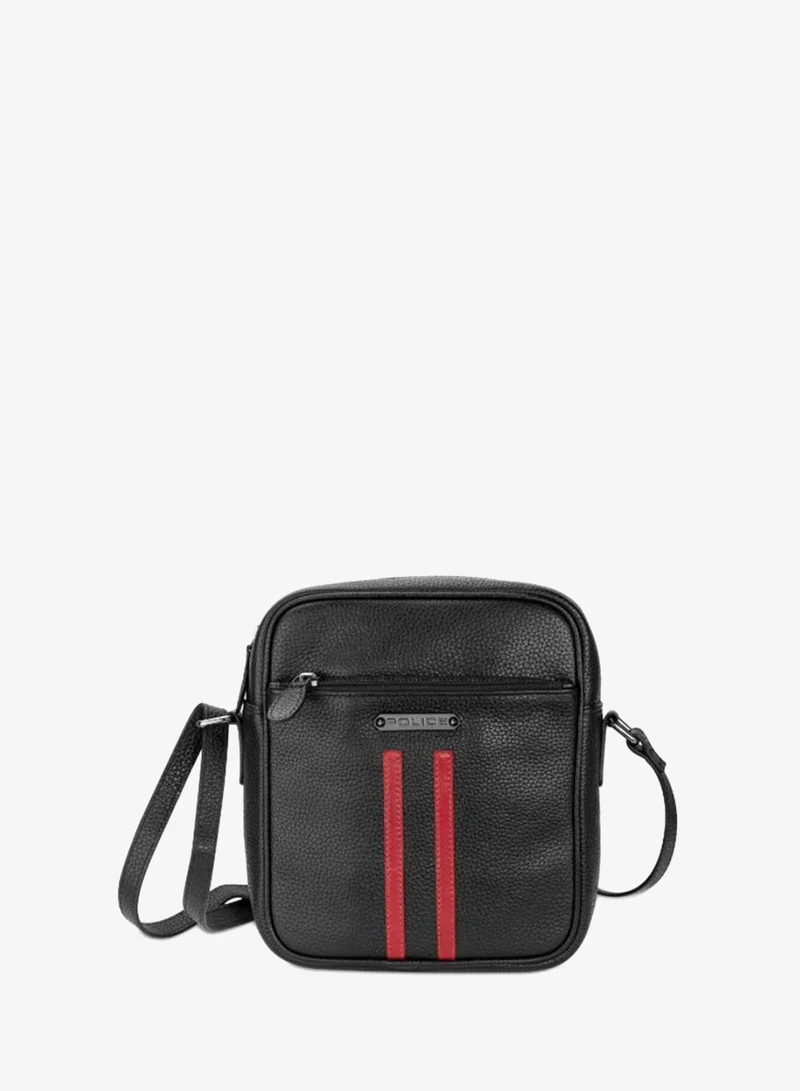 POLICE Horipip X-Body Black Black with Red Stripes Leather Crossbody Bag for Men