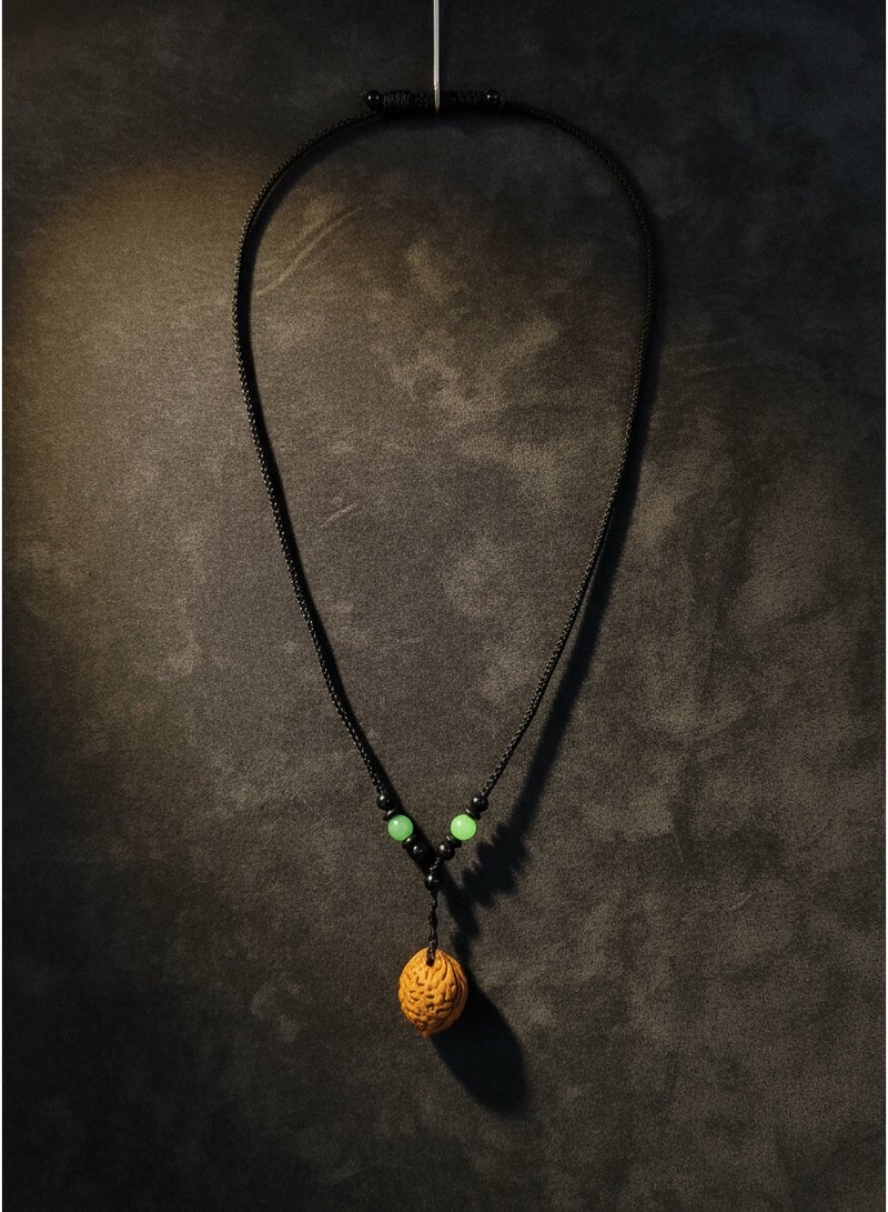 تشوميل قلادة مصنوعة يدويًا من حبل أسود مضفر مع خرز يشبه اليشم الأخضر، وخرز أسود مميز، وقلادة من الجوز الطبيعي - تميمة شفاء للحماية والهدوء والتوازن - Image 4