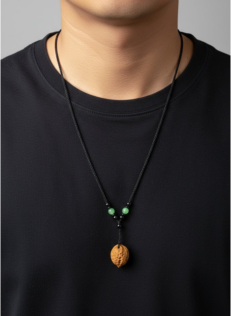 تشوميل قلادة مصنوعة يدويًا من حبل أسود مضفر مع خرز يشبه اليشم الأخضر، وخرز أسود مميز، وقلادة من الجوز الطبيعي - تميمة شفاء للحماية والهدوء والتوازن - Image 5