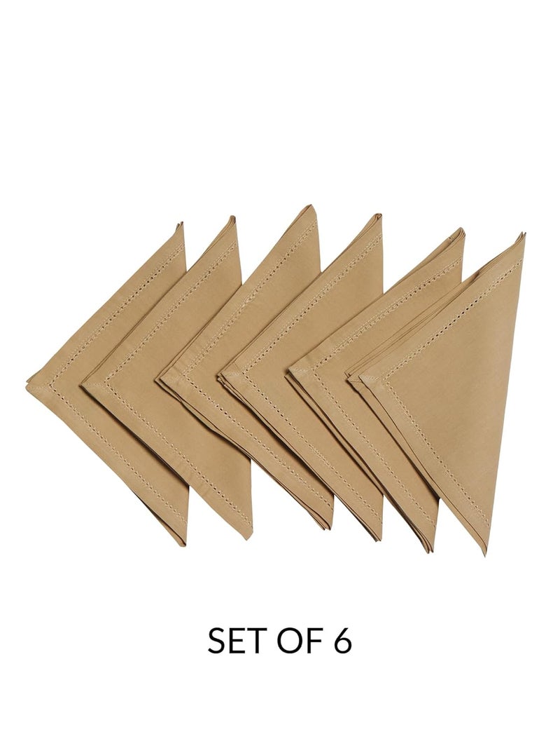 Zeba World Dinner Table Napkins 100% Cotton Set of 6 pcs | Fagotting Embroidery | Washable and Reusable Napkins for Dinner Table - Beige - 16x16 inches (40x40cms) (Pack of 6) - Image 3
