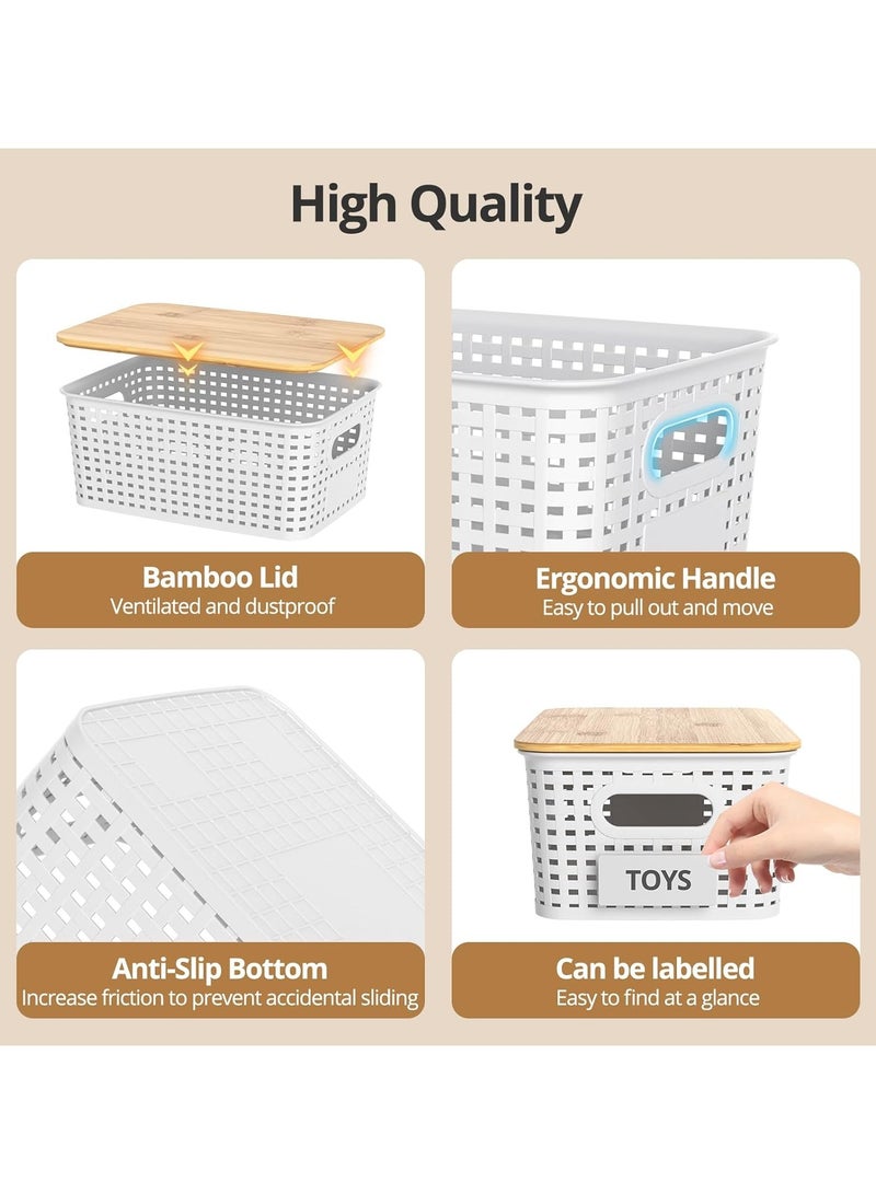 6 pcs Plastic Storage Baskets with Bamboo Lids, Stackable Storage Bins for Organizing Shelves Drawers Desktop Closet Playroom Classroom kids Office Home, Storage Containers - Image 3
