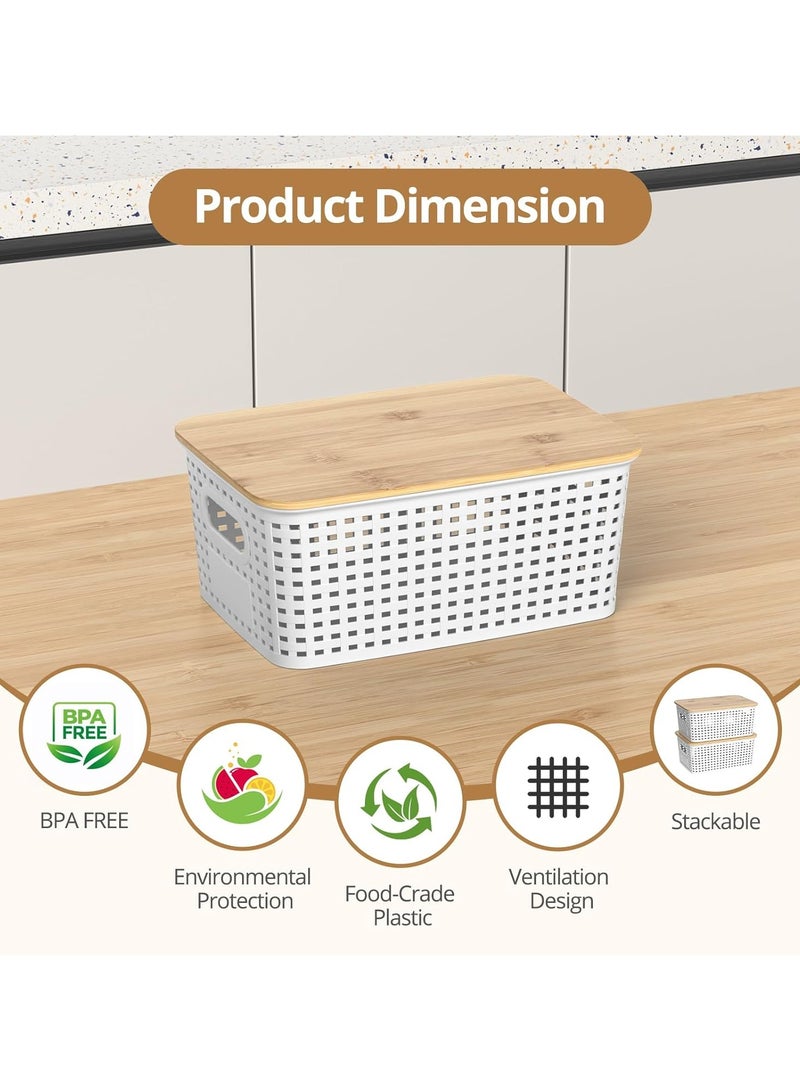 6 pcs Plastic Storage Baskets with Bamboo Lids, Stackable Storage Bins for Organizing Shelves Drawers Desktop Closet Playroom Classroom kids Office Home, Storage Containers - Image 2