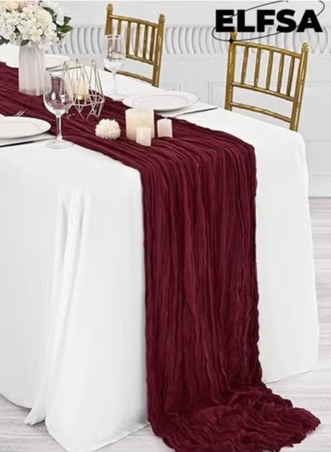 إلفسا مفرش طاولة شفاف من قماش شيسي لحفلات الزفاف وحفلات استقبال العروس، قطعة مركزية للطاولة، مقاس 90×400 سم، أحمر - Image 1
