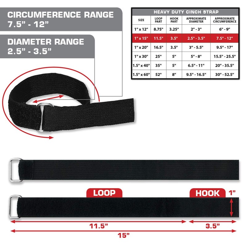 ENVISIONED Heavy Duty Cinch Straps with Stainless Steel Metal Buckle, Reusable Durable Hook and Loop, Multipurpose Securing Straps - 6 Pack - 1" x 15" - Image 2