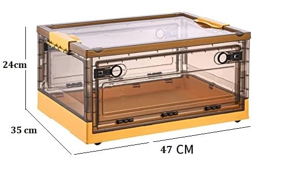 Home-Cloud HomeCloud Folding Storage Box with Lid, Large Clear Collapsible Stackable Storage Box with Wheels, Foldable Plastic Storage Bins for Organizer (L47cm x W35cm x H24cm) (Medium, Yellow) - Image 5