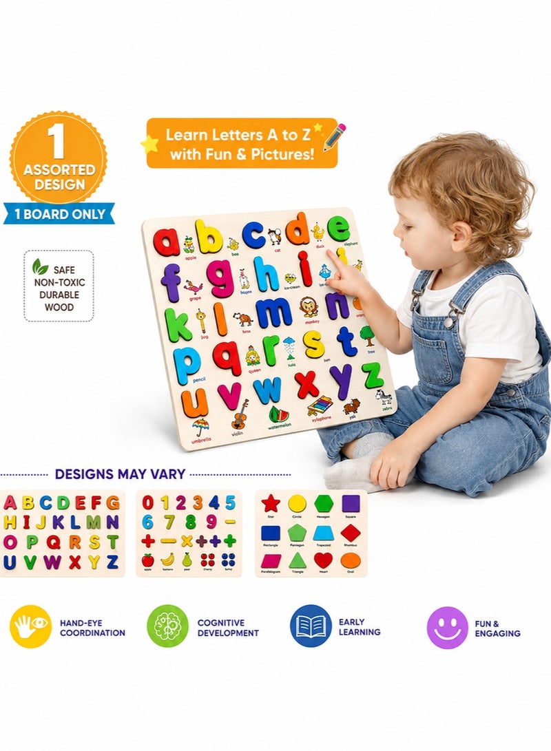 Lukadah Wooden Shape Sorting Puzzle Board for Toddlers in Mixed Designs | Montessori Learning Toy | Alphabet, Numbers, Shape, Matching Game | Color & Shape Recognition Learning Game | Early Brain Development Preschool Toy, Educational Toys for Kids Age 2, 3, 4 Years - Image 1