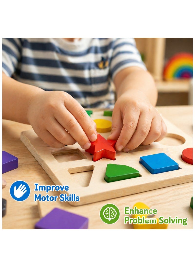 Lukadah Wooden Shape Sorting Puzzle Board for Toddlers in Mixed Designs | Montessori Learning Toy | Alphabet, Numbers, Shape, Matching Game | Color & Shape Recognition Learning Game | Early Brain Development Preschool Toy, Educational Toys for Kids Age 2, 3, 4 Years - Image 2