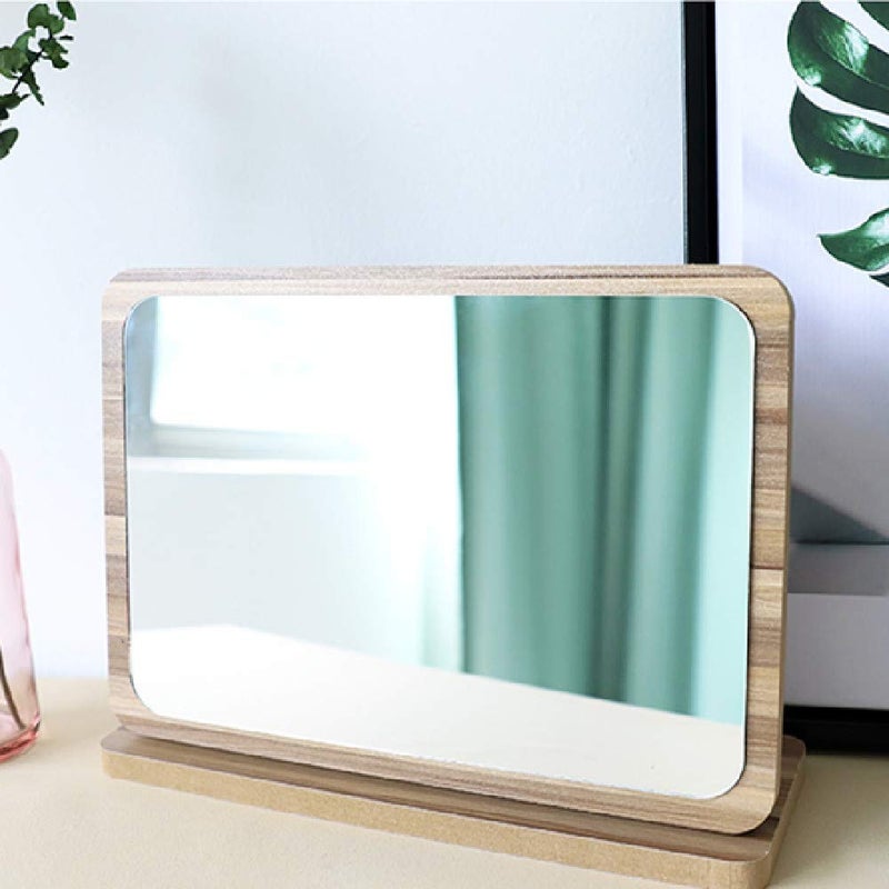 Aestivate Rectangle Compact Table Mirror Standing Wood Framed Mirror Desktop Mirror 90 Degree Rotating Mirror for Makeup Cosmetic (Vertical Rectangle) - Image 5
