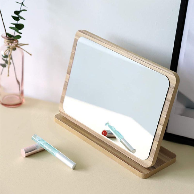 Aestivate Rectangle Compact Table Mirror Standing Wood Framed Mirror Desktop Mirror 90 Degree Rotating Mirror for Makeup Cosmetic (Vertical Rectangle) - Image 4