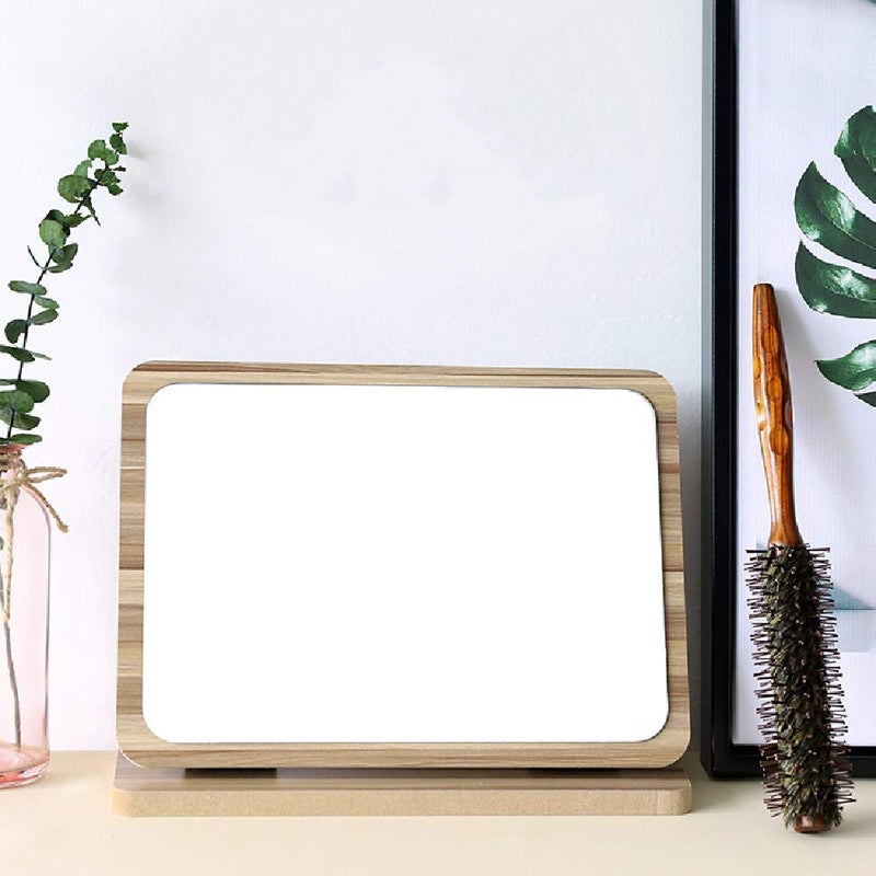 Aestivate Rectangle Compact Table Mirror Standing Wood Framed Mirror Desktop Mirror 90 Degree Rotating Mirror for Makeup Cosmetic (Vertical Rectangle) - Image 3