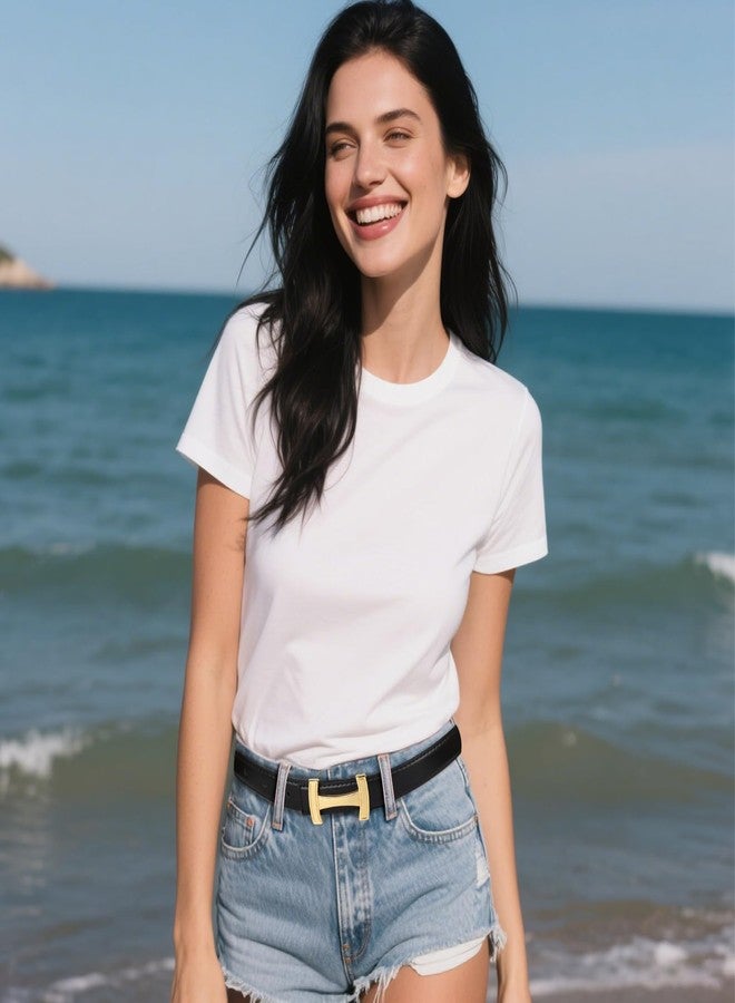 اكستري أحزمة إكستري بإبزيم ذهبي للنساء، حزام خصر أنيق، حزام نسائي فاخر، هدية مثالية للنساء، مناسب للفساتين والجينز، تصميم بإبزيم ذهبي من الجلد الأسود، مقاس 28-31 (مقاس البنطلون 6-10) - Image 4